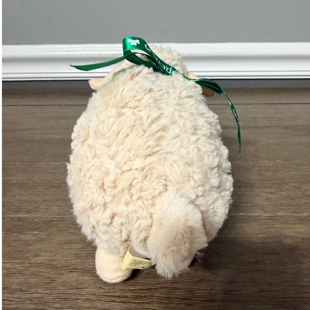 The Irish Soft Toy Co Sheep‎ Plush Cream Stuffed Animal Ireland Green Ribbon